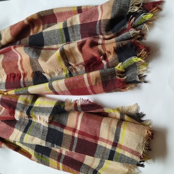 Oversized Blanket Scarf Wrap Square Plaid Boho Fringe 53x53 Warm Academia Winter - Picture 6 of 10